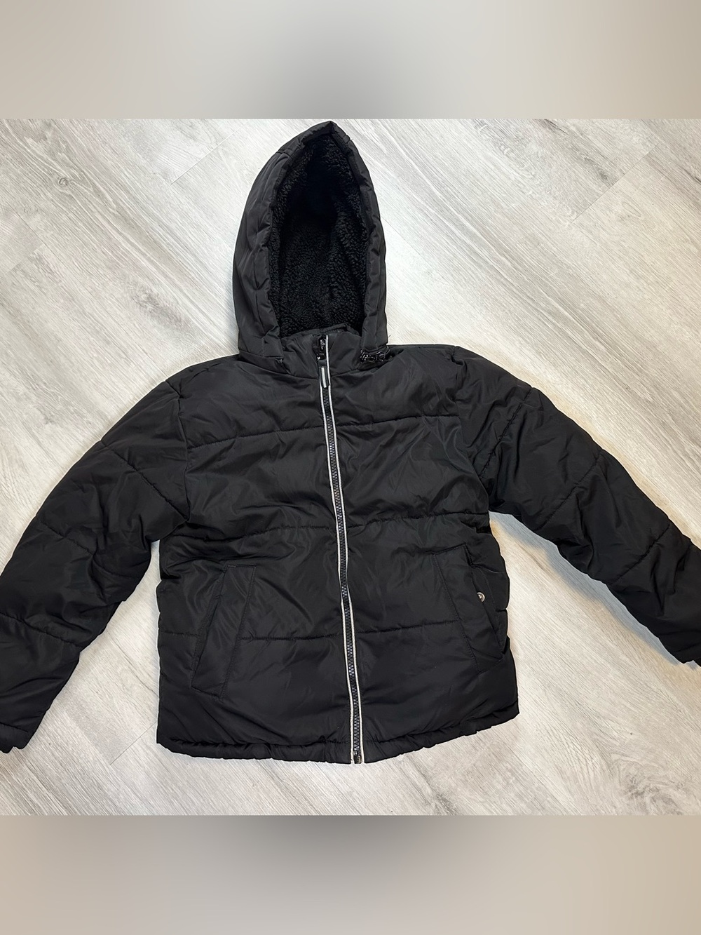 Kids Black Hooded Puffer Jacket